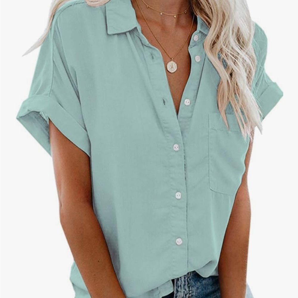 Casual Aqua Button-Down Shirt
